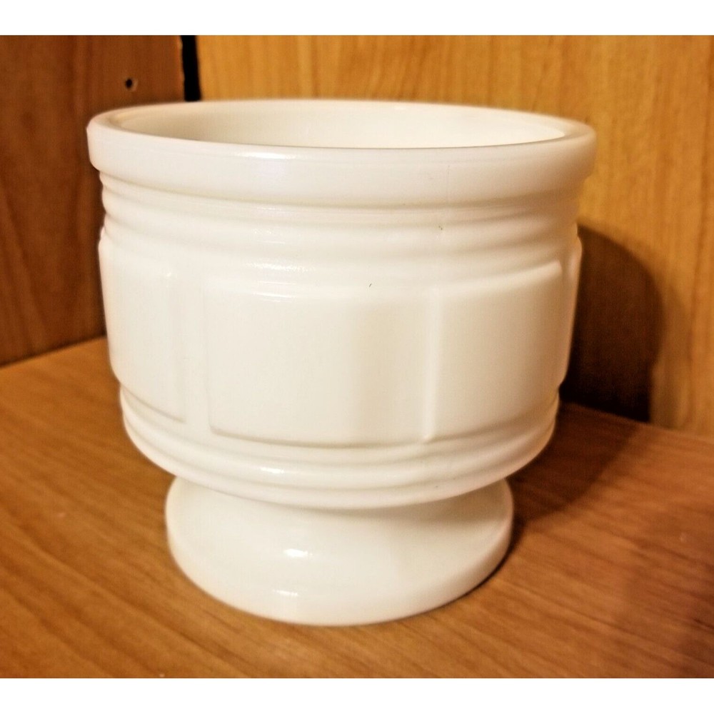 Vintage Randall Milk Glass Jardiniere Block Pattern Pedestal Planter Vase